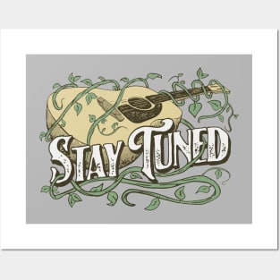 Stay Tuned! Acoustic Guitar & Vine Vintage Music Artistic Posters and Art